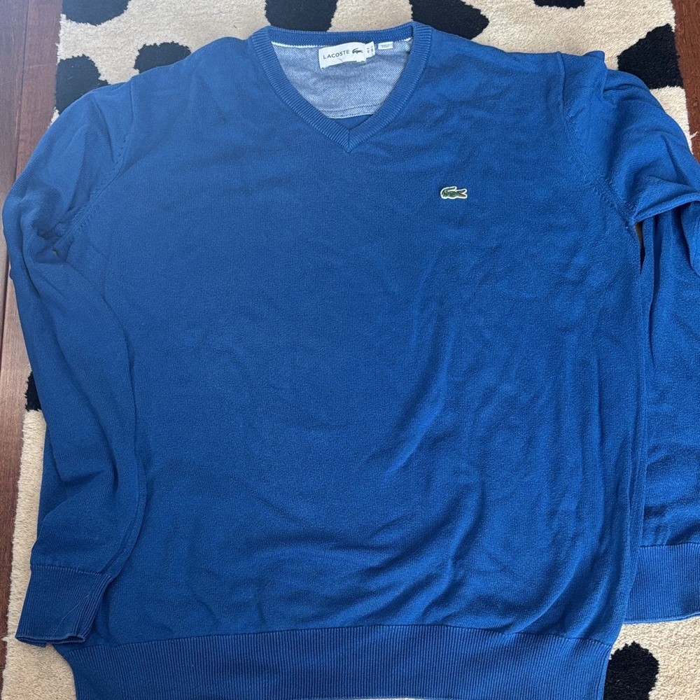 Lacoste Men's Deep Blue V-Neck Sweater size large